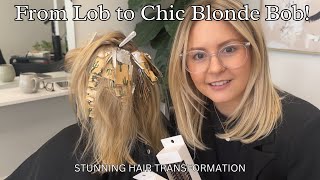 Stunning Hair Transformation From Lob to Chic Blonde Bob [upl. by Skoorb]