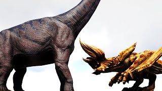 GIRAFFATITAN vs MONSTERS and SAUROPODS  ARK Dino Battle 🦎 [upl. by Yznel569]