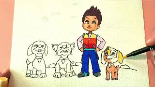 How to draw Paw Patrol  Color Ryder and his helpers [upl. by Ingram]