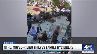 NYPD Mopedriding thieves target NYC diners  NBC New York [upl. by Ahsinhoj395]