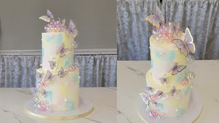 LOVEEE this Soft Pastel Palette Knife Cake with Butterflies and Iridescent Globes  Cake Decorating [upl. by Boiney]