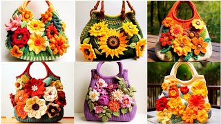 Crochet flower handbagsCrochet floral handbags patternKnitted wool flower bagsCrochet tote bags [upl. by Malony]