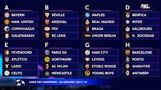 Ligue des champions  Le tirage au sort complet des groupes 202324 [upl. by Nodnahs]