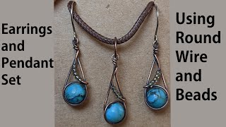 Simple Beginner Earrings and Pendant Jewelry Set Bead Wire Wrapping Tutorial [upl. by Singleton]