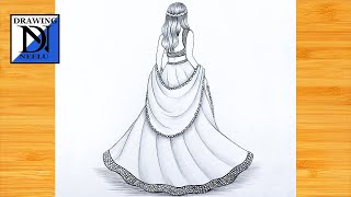 How to draw a Girl Backside with Traditional Dress  Pencil sketch tutorials  mandala art dress [upl. by Hoisch]