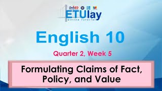 Formulating Claims of Fact Policy and Value  English 10  Quarter 2 Week 5 [upl. by Pantheas899]