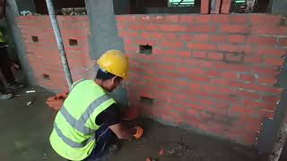 Brickwall masonry holes filling nepal civilengineering construction rasuwa [upl. by Blasien]