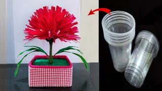 DIY Flower Showpiece Making using Plastic Glass  Home Decor using plastic glass  DIY crafts [upl. by Nivlem]