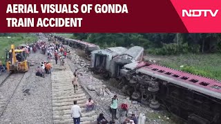 UP Train Accident  Aerial Visuals Of Gonda Train Accident Show Severe Damage [upl. by Timothea]