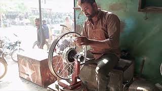 How Motorcycle Wheel Alignment is done  Wheel Balancing Process  Brilliant Skilled worker [upl. by Wenonah173]