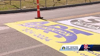 Boston Marathon Start Line painted in Hopkinton [upl. by Nyasuh]