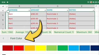 Change Text Color in Excel on Android [upl. by Ecnaret]