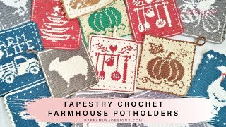 How to Tapestry Crochet – Farmhouse Potholders – Raffamusa Designs [upl. by Collyer]