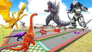 Brachiosaurus Deathrun VS Godzilla x Kaiju x King Ghidorah in ALL BOSS ARK DINOSAURS [upl. by Dorn]