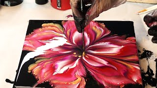 Gorgeous First Acrylic Pour FLOWER Dip Painting Pink and Gold [upl. by Hyacinthe555]