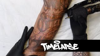 TATTOO TIMELAPSE  FREEHAND LETTERING  LINING SESS JJ INK [upl. by Greeson]