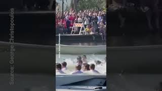 Tarpon Springs Epiphany cross is retrieved under blue skies [upl. by Ocimad923]