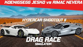 Koenigsegg Jesko vs Rimac Nevera  14 Mile Race  Roll Race  Visualizer [upl. by Anayra]