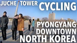 NORTH KOREA  CYCLING THROUGH THE MOST ICONIC TOWER IN PYONGYANG CITY [upl. by Eetsirk]