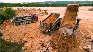 EP19I Back To Update Stone Levelling up on the crush and wood with Komatsu dozer push and dump truck [upl. by Cnut359]