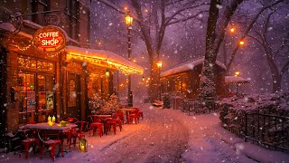 A Cozy Cafe in a Serene Winter Night Ambience  Smooth and Soothing Jazz Music for Studying Working [upl. by Schoening]