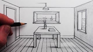 How to Draw a Room in 1Point Perspective for Beginners [upl. by Lilli]