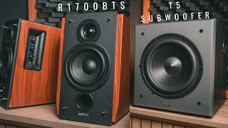 Edifier R1700BTS Active Bookshelf Speaker amp Edifier T5 Subwoofer Review [upl. by Enilehcim]