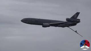 Final departure and flyby RNLAF T235 McDonnell Douglas KDC10 at Eindhoven Airport [upl. by Charo]