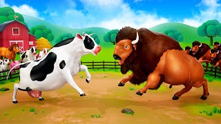 Dont Miss the End  Angry Bison vs Cow and Buffalo Fighting Video  Wild Animals Comedy Cartoons [upl. by Anha]