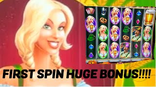 Heidi’s Bier Haus FIRST SPIN HUGE SLOT MACHINE FUN BONUS [upl. by Fletcher589]