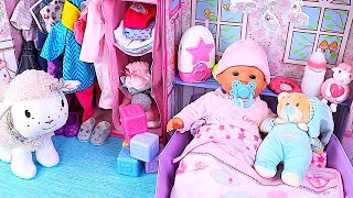 Baby Doll Evening Routine with Bath and Dress up in Dollhouse Play Toys [upl. by Desdee]