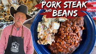 Feed Your Family for Under 30  Pork Steak and Beans with Loaded Baked Potato Salad [upl. by Bernice161]