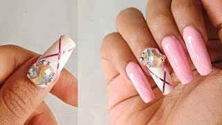 Super Easy Polygel Extension  Simple Stone Nail Art  Nail ASMR [upl. by Posehn]