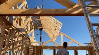 Hand Framing Rafters from the ground up Day 4 Framing of New Home Build with 4 Man Mennonite Crew [upl. by Absalom]