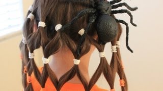 かんたん おもしろい ハロウィーンのヘアスタイル／クモの巣ヘア Spider Web Hair [upl. by Odnalro]