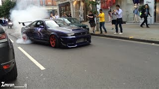 Nissan Skyline R33 GTR X2 Shooting Flames and MASSIVE BURNOUT GUMBALL 300 LONDON IMRANQPHOTO INSTA [upl. by Xirdnek]