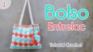 Bolso crochet entrelac punto tunecino Tejido en redondo muy fácil y sin costuras  parte 1 [upl. by Nigle]