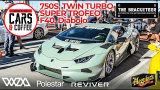 OUR VERY FIRST 750S TWIN TURBO SUPER TROFEO  F40 vs Diabolo  South OC Cars and Coffee [upl. by Ardis]