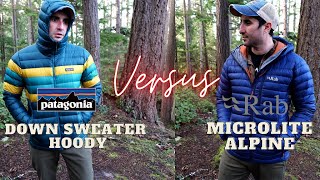 Patagonia Down Sweater Hoody VS Rab Microlite Alpine Down Jacket  Down Jacket Battle Versus Series [upl. by Herahab65]