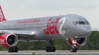 Jet2com Boeing 757200 ROARING CLOSE UP Takeoff  Leeds Bradford Airport LBAEGNM with ATC [upl. by Yentroc]