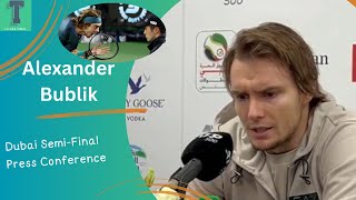 Alexander Bublik Dubai Press Conference  Andrey Rublev Defaulted  Dont tweet [upl. by Ahsiram]