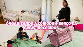 Grávida de 33 semanas Organizando a cómoda ganhamos o berço🥹 bolsa q vou levar  Recebidos😍 [upl. by Laure865]