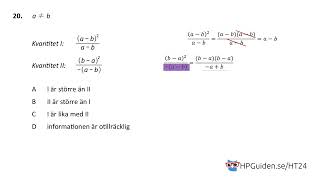 Högskoleprovet KVA uppgift 20 från höstens högskoleprov 2024 provpass 4 kvantitativ del [upl. by Nevets282]