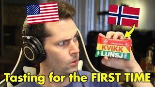 American Tries Norwegian Kvikk Lunsj [upl. by Odell211]