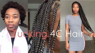 Tucking Natural Hair in Long Box Braids  Brittanys Room [upl. by Nalyr100]