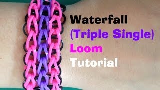 WATERFALL TRIPLE SINGLE Loom Bracelet Tutorial Rainbow Loom l JasmineStarler [upl. by Enrak]