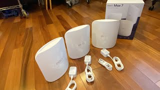 UnBoXing eero Max 7 BE20800 TriBand Mesh WiFi 7 System Network 3pack Model V010311 SKU 6556946 [upl. by Cullen]