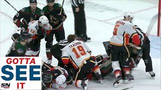 GOTTA SEE IT Line Brawl Erupts Between Flames And Coyotes Goalies Included [upl. by Isac]