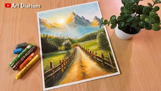 Mountain Scenery Drawing with Oil Pastels  STEP by STEP [upl. by Ayenet426]