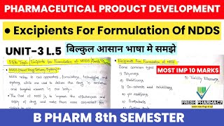 Excipients For Formulation of NDDS in Pharmaceutical Product Development 8th sem Unit 3 L 5 [upl. by Kath]